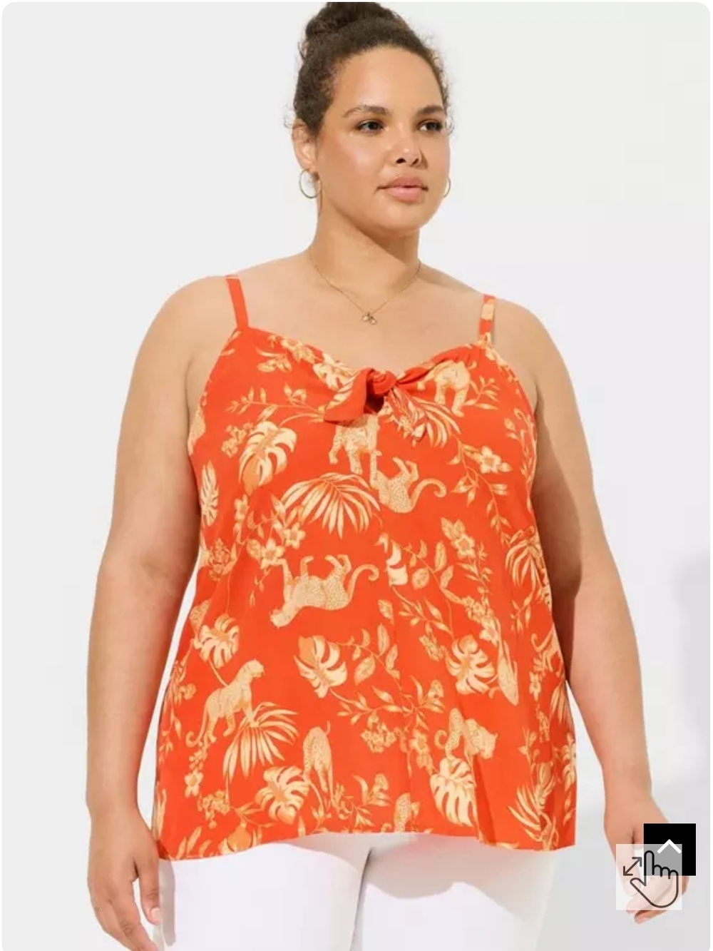 torrid Sophie Washable Gauze Tie Front Swing Cami Orange Leopard Tropical Sz 2X